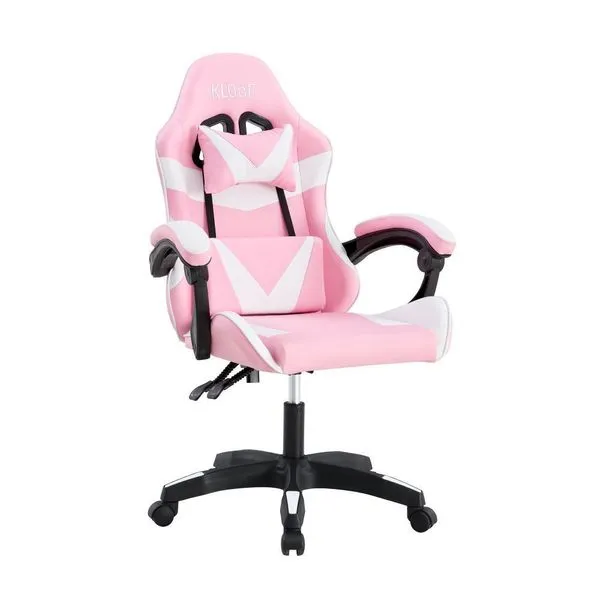 Cadeira Gamer Kloof KL1 Giratória 360 graus Reclinável 135 graus Couro PU Branco e Rosa Cadeira Gamer Kloof KL1 Giratória Reclinável Couro PU Branco e Rosa