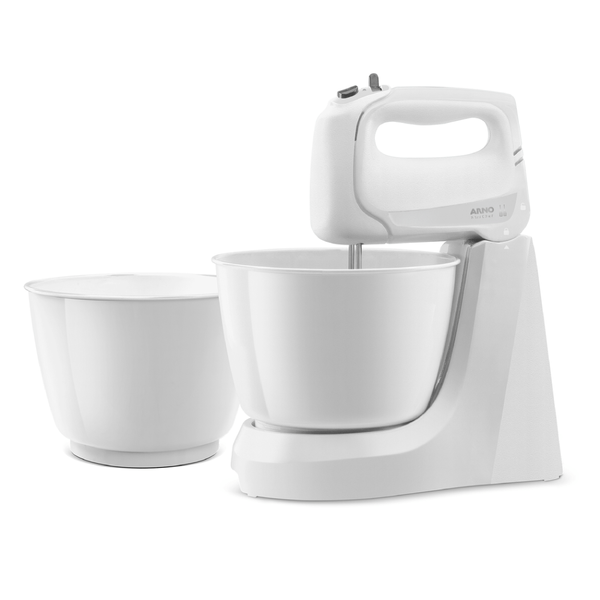 Batedeira Arno Mini Chef Portátil 400W com 2 Tigelas de 4 Litros 4 velocidades Função Pulsar Branca HM10 - 127V