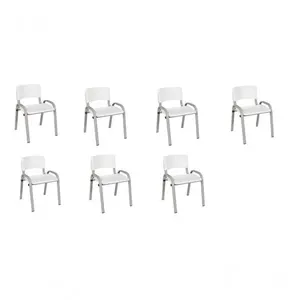 Kit 7 Cadeiras Infantil Iso, Escola, Base Cinza- Branco