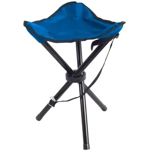 Cadeira Banqueta Camping Portátil Dobrável Tripé Azul