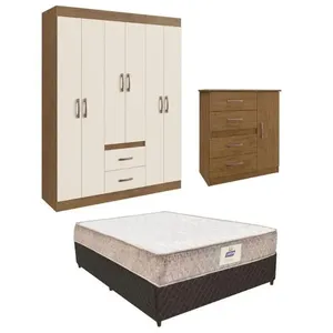 Cama Box com Colchão Casal Cr35223 Molas Bonnel Euro Pillow Tecido Poliéster Off White com Guarda-Roupas e Cômoda Guarda-roupas Com Cômoda E Cama Casal Com Colchão Multimóveis Cr35223 Nogueira Off White