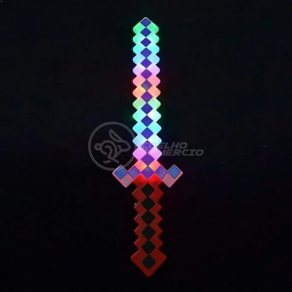 Kit Brinquedo Espada Pixel Minecraft 58cm C/Som Luz+3 Pilhas