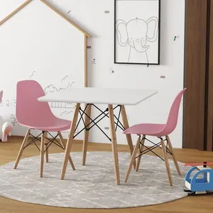 Conjunto De Mesa Madeira Infantil 68Cm Redondo Branco 2 Cadeiras Rosa