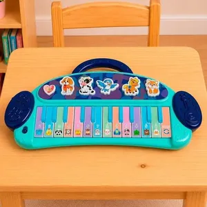 Piano Teclado Infantil Musical Sons de Animais Azul