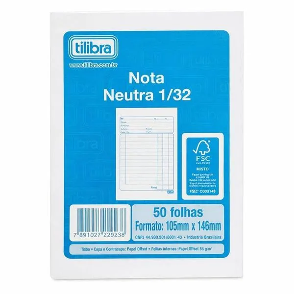 Bloco Nota Neutra 105x146mm 50 Folhas 20 Unidades - Tilibra