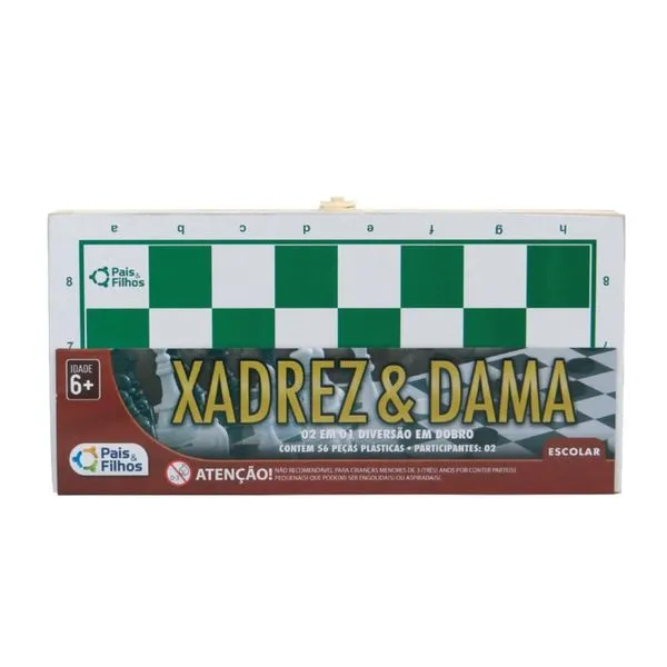 Jogo De Tabuleiro Xadrez E Dama Estojo Madeira Pais E Filhos