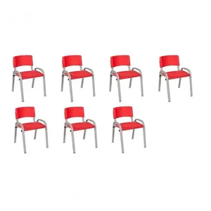 Kit 7 Cadeiras Infantil Iso, Escola, Base Cinza-Vermelho