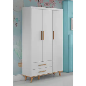 Guarda-roupa Infantil em MDF, 3 Portas, 2 Gavetas - Ludmila Branco / Bétula
