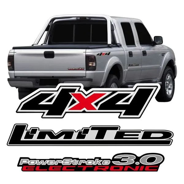 Kit Emblema Adesivo Ford Ranger 3.0 4x4 Limited 2008 Preta