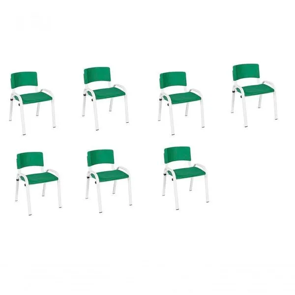 Kit 7 Cadeiras Infantil Iso, Escola, Base Branco- Verde Escuro