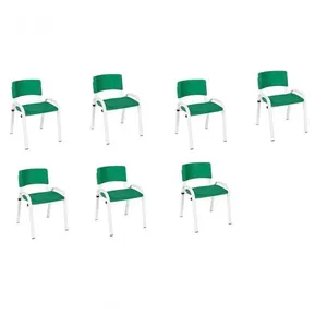 Kit 7 Cadeiras Infantil Iso, Escola, Base Branco- Verde Escuro