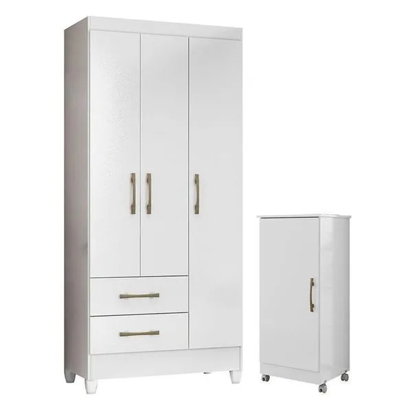 Guarda Roupa Infantil Lima E Armário Multiuso Lírio Branco Brilho – Moval