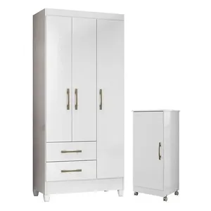 Guarda Roupa Infantil Lima E Armário Multiuso Lírio Branco Brilho – Moval