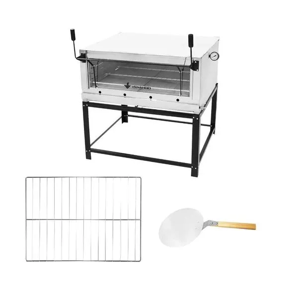 Forno a Gás Industrial Venâncio Roma Inox 90 FIRI90 em Aço Inox com Pedra Refratária Grade Extra e Pá para Pizza Forno a Gás Industrial Venâncio Roma Inox 90 FIRI90 em Aço Inox com Pedra Refratária e Pá para Pizza