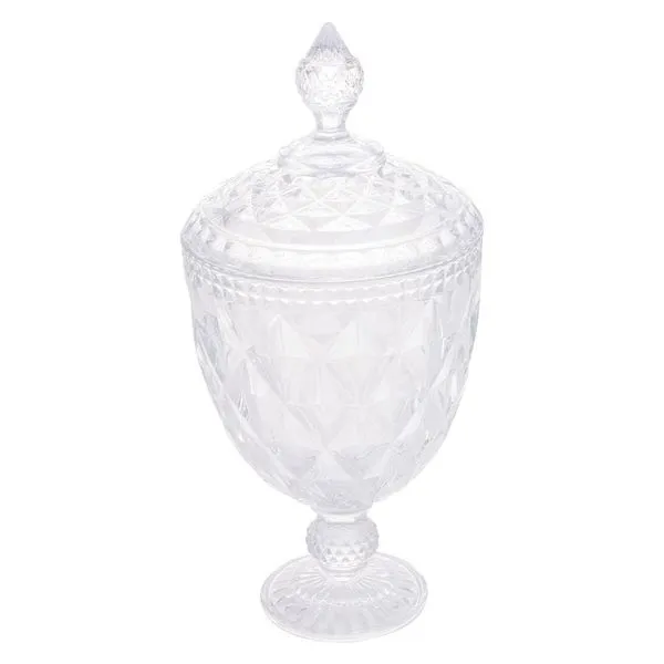 Bomboniere Potiche de Cristal com Pé Diamond 15x32cm Incolor Lyor Transparente