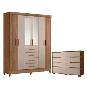 Guarda Roupa Solteiro Aruba com Espelho e Cômoda Georgia 6 Portas 12 Gavetas MDP MDF 165 e 147 cm Fendi Moval Guarda Roupa Solteiro Aruba com Espelho e Cômoda Georgia 6 Portas 12 Gavetas MDP MDF Fendi Moval
