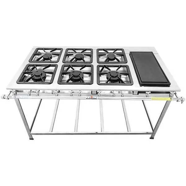 Fogão Serv Kenok Inox 6 Bocas 3 Duplas Com Bifeteira Baixa Pressão Fbse6b.842