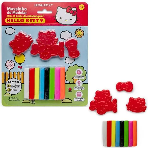 MASSINHA DE MODELAR HELLO KITTY 80G + 3 MOLDES - LEO&LEO