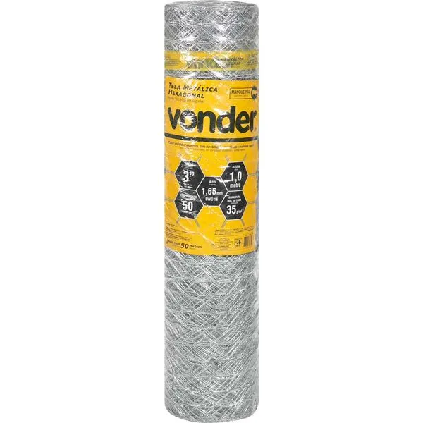 Tela Metálica Hexagonal Malha 3" 16 BWG x 1,0m 50 metros Mangueirão VONDER