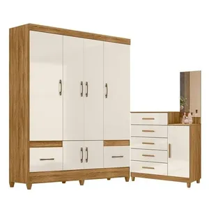 Guarda Roupa Casal e Cômoda Ms912 Lisboa 6 Portas 7 Gavetas MDP 165 cm Off White Freijó Moval Guarda Roupa Casal e Cômoda Ms912 Lisboa 6 Portas 7 Gavetas MDP 165 cm Off White Moval