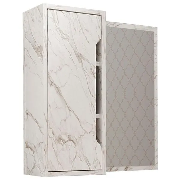 Espelheira Para Banheiro 60 Cm 1 Porta Bn3648 Marmore Branco Tecno Mobili Marmore Branco