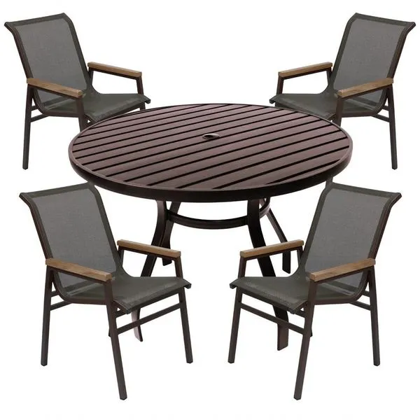 Jogo Conjunto Mesa 1,20m Ripada Para área Externa, Piscina, Jardim Marrom