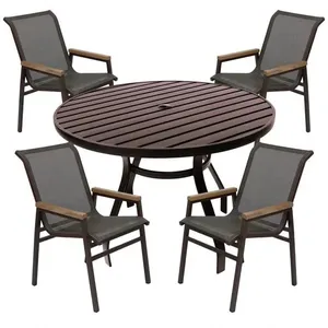 Jogo Conjunto Mesa 1,20m Ripada Para área Externa, Piscina, Jardim Marrom