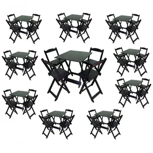 Kit 10 Conjuntos Dobráveis 70x70 Preto 10 Mesas E 40 Cadeiras Bar Restaurante