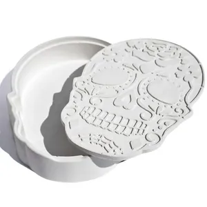 Porta Objetos Decorativo Caveira 17cm Em Cimento Artesanal Branco