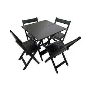 Conjunto Premium De Mesa Dobrável De Madeira 70x70 Com 4 Cadeiras Preto