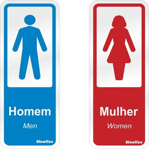 Placa Banheiro 1 Placa Homem e 1 Placa Mulher 6x15cm em Alumínio Sinalize Placa Banheiro 1 Placa Homem e 1 Placa Mulher 6x15cm em Alumínio