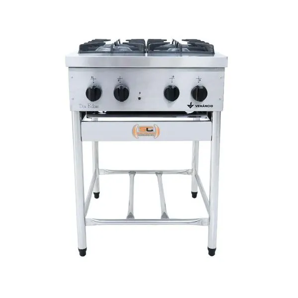 Fogão a Gás Profissional FDB4P com Cavalete 4 Bocas Inox Metalúrgica Venâncio Fogão a Gás Profissional FDB4P 4 Bocas Inox Metalúrgica Venâncio