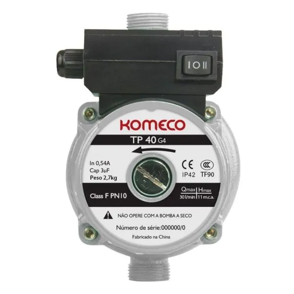 Mini Pressurizador 11mca TP40 G4 BRZ Komeco Mini Pressurizador TP40 G4 BRZ 127V 60HZ Komeco