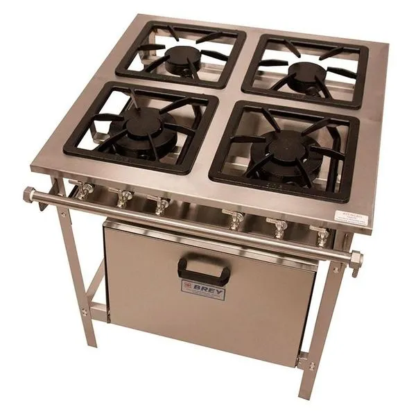Fogão 4 Bocas 2 Duplas Inox Com Forno Stand Metal Brey 104-f 2d I