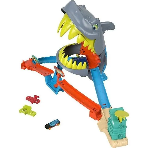 Pista Hot Wheels City Ataque Mordida do Tubarão Lançador Giratório Mattel