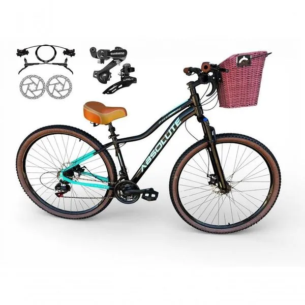Bicicleta Aro 29 Feminina Absolute Hera Retrô Vintage Shimano 21v Hidráulica Confortável Cesta Preto-azul Tamano 17
