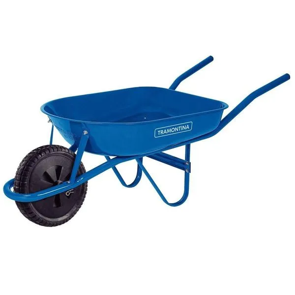 Carrinho De Mão Com Caçamba Rasa Metálica Azul 50 L, Braço Metálico E Pneu Maciço Tramontina