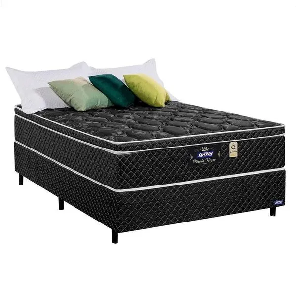 Cama Box Queen Perola Negra Euro Pillow Molas Ensacadas Tecido Plano Preto Gazin Colchões Cama Box Queen Perola Negra Euro Pillow Molas Ensacadas Preto Gazin Colchões