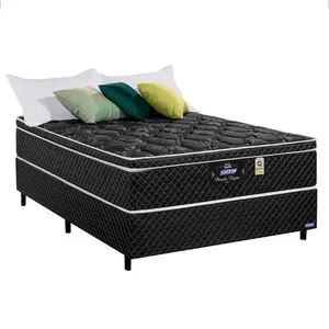 Cama Box Queen Perola Negra Euro Pillow Molas Ensacadas Tecido Plano Preto Gazin Colchões Cama Box Queen Perola Negra Euro Pillow Molas Ensacadas Preto Gazin Colchões