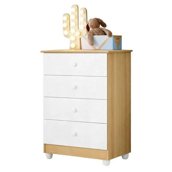 Cômoda Gaveteiro Soft 4 Gavetas MDF Puxador de Plástico Branco Amadeirado Acetinado Tigus Móveis Cômoda Gaveteiro Soft 4 Gavetas MDF Branco Amadeirado Acetinado Tigus Móveis
