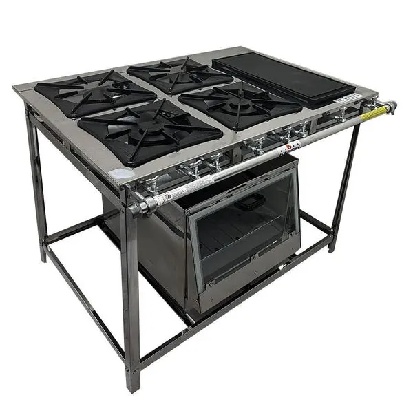 Fogão Industrial 4 Bocas Bifeteira Com Forno Inox Baixa Pressão Trabor Kenok