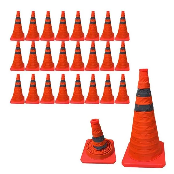 Kit 24 Cones Retráteis de Sinalização SU-CONE3-1 50cm Faixas Refletivas Portátil Laranja Economia Solar Kit 24 Cones Retráteis SU-CONE3-1 50cm Refletivos Portátil Laranja Economia Solar