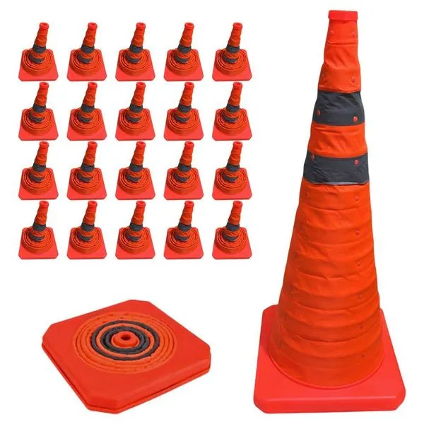 Kit 20 Cones de Sinalização Retrátil SU-CONE1-1 Dobrável 70cm com Faixas Refletivas Laranja Leva Pra Casa Kit 20 Cones de Sinalização Retrátil SU-CONE1-1 Dobrável Laranja Leva Pra Casa