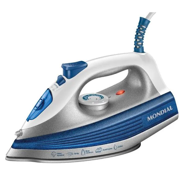 Ferro de Passar Roupa Vapor Mondial FVN01BL Branco com Azul 220V