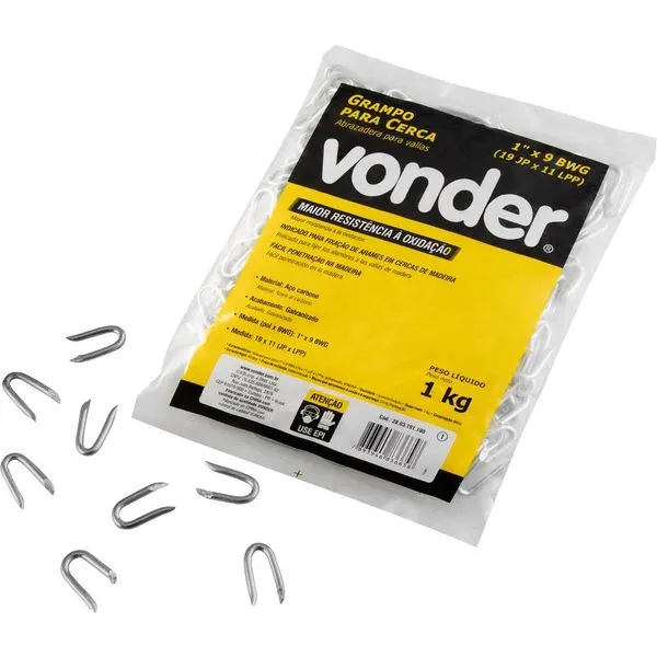 Grampo para cerca 1" x 9 BWG (19 x 11 (JP x LPP)) galvanizado VONDER