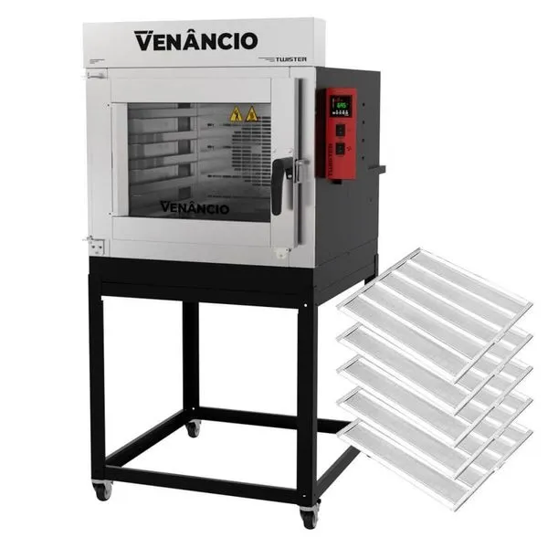 Conjunto Forno Turbo Venâncio Twister A Gás Com Vapor + 5 Esteiras Com Base 110V FVT5G