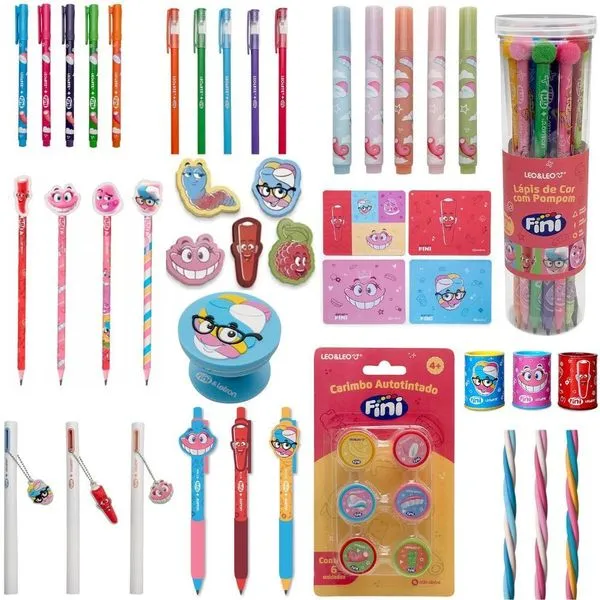 Kit Escolar Leo & Leo Fini Completo com 13 Itens Lápis de Cor Lapiseira Canetas Marca Texto e Acessórios Kit Escolar Leo & Leo Fini com 13 Itens Lápis de Cor Lapiseira Canetas Marca Texto e Mouse Pad