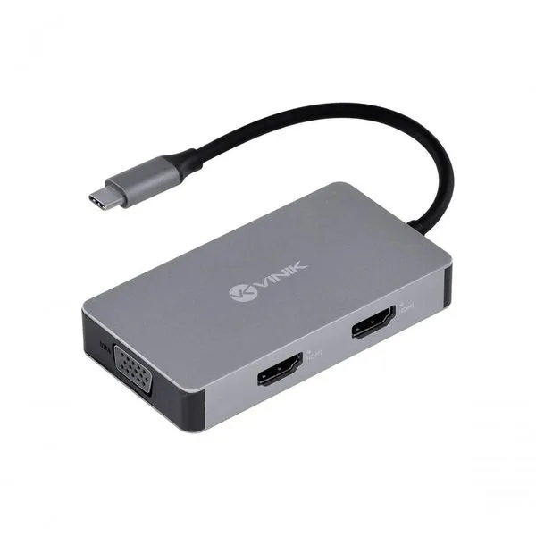 Hub USB Tipo C 5 em 1 HC-5VGA com 2 HDMI, VGA, USB 3.0 e Power Delivery 60W Vinik Hub USB Tipo C HC-5VGA 5 em 1 com 2 HDMI, VGA, USB 3.0 e Power Delivery 60W Vinik