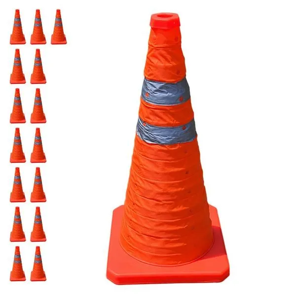 Kit 15 Cones de Sinalização Retrátil SU-CONE1-1 Dobráveis 70cm com Faixas Refletivas Laranja Leva Pra Casa Kit 15 Cones de Sinalização Retrátil 70cm Dobráveis Faixas Refletivas Laranja Leva Pra Casa