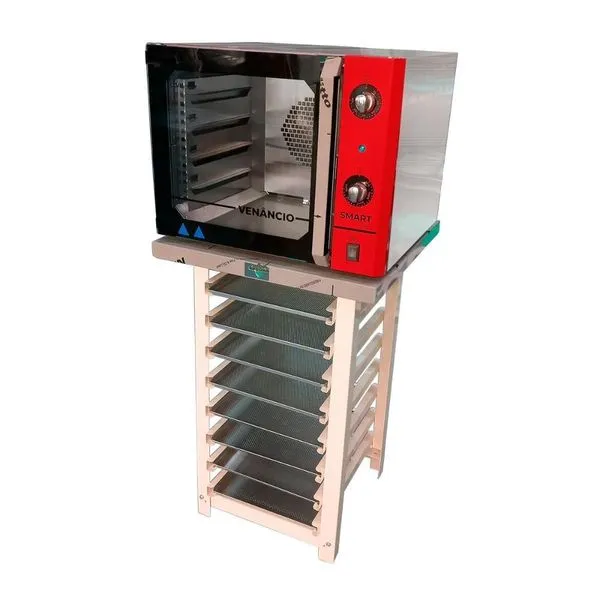 Kit Forno Turbo Elétrico de Convecção Metalúrgica Venâncio FCSB4E Aço Inox 55L com Bancada e Assadeiras Vermelho 220V Forno Turbo Elétrico de Convecção Metalúrgica Venâncio FCSB4E Aço Inox 55L Vermelho 220V